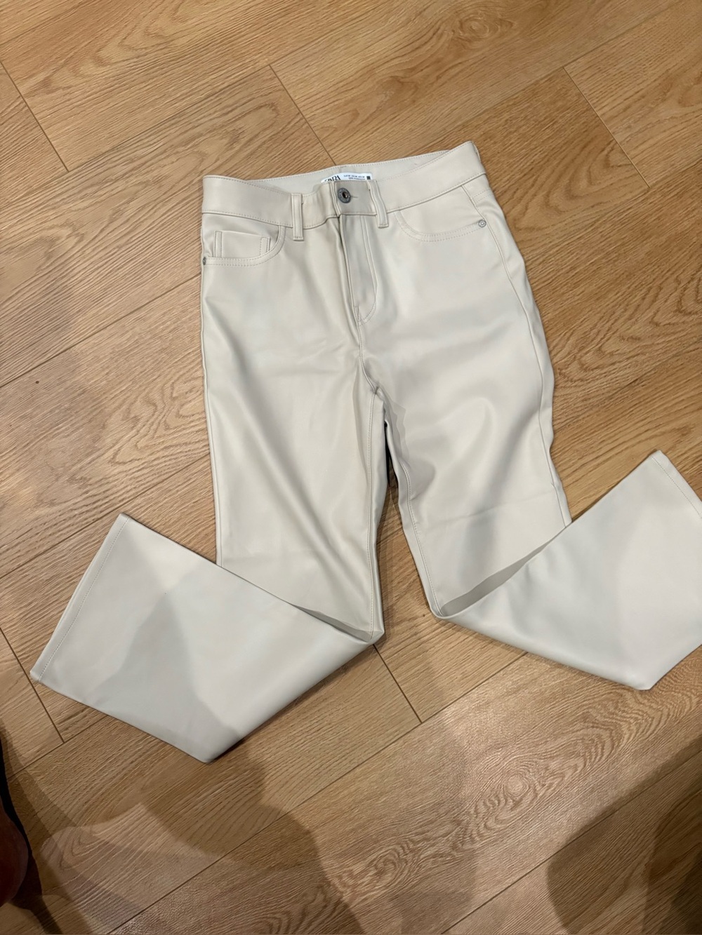Zara Cream Bootcut Faux-Leather Pants never worn